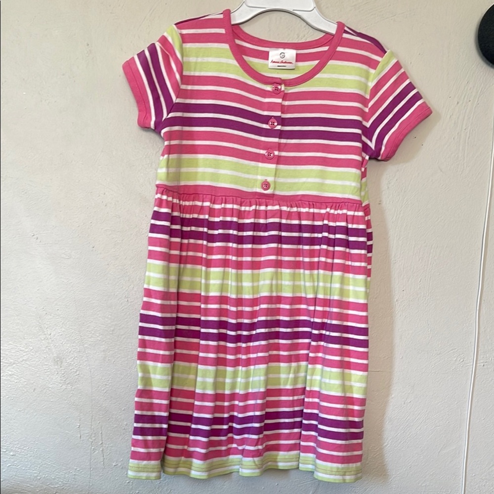 Hanna Andersson Striped Pink and Green Kids Dress